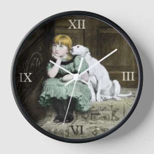 Horloge Fille pleine d'adoration de chien