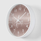 Horloge Fille Rose Or Métal brossé Blanc Monogramme Nom (Angle)