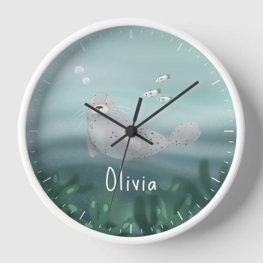 Horloge Filles Bleu mignon sous la mer Phoque de l'océan E (Recto)