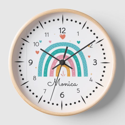 Horloge Filles Cute Boho Aquarelle Arc-en-ciel et nom Horl (Recto)