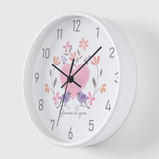 Horloge Filles florales roses personnalisées (Angle)