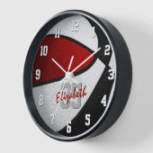 Horloge Filles garçons rouge noir basketball équipe couleu (Angle)