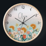 Horloge Filles Jolies Boho Rose Floral Enfants Botaniques<br><div class="desc">Ce design d'horloge mignon et élégant présente une illustration de fleur sauvage boho rose botanique,  et peut être personnalisé avec votre nom de fille. L'addition parfaite de la nature fleurie à la chambre des filles de votre couple,  ou la petite garderie.</div>