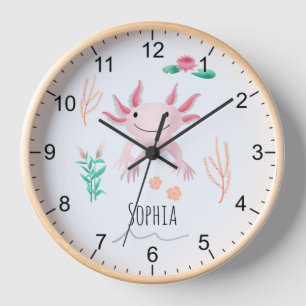 Horloge Filles mignonnes & Whimsical Pink Axolotl Enfants