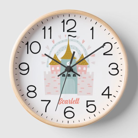 Horloge Filles Rose mignonne Château Princesse Nom personn (Recto)