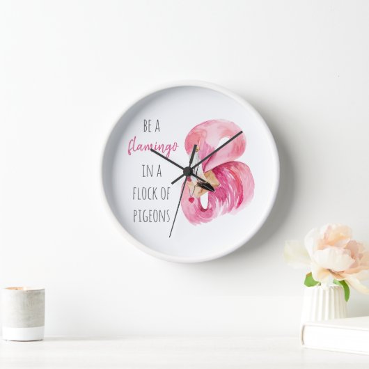 Horloge Flamant rose Aquarelle Exotique Rose Moderne Avec (Maison)