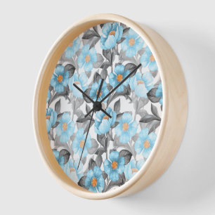 Horloge Fleur Aquarelle Bleue - Floral Botanique