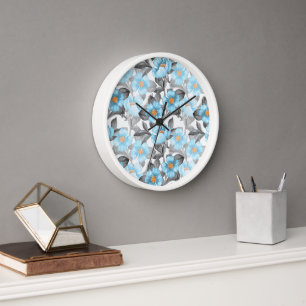 Horloge Fleur Aquarelle Bleue - Floral Botanique