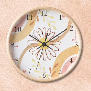 Horloge Fleur botanique abstraite aquarelle et arc-en-ciel
