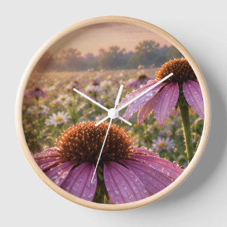 Horloge Fleur de lavande et de coneflower orange