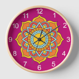 Horloge Fleur de mandala rouge géométrique-54567