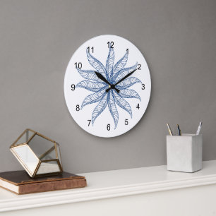 Horloge - Fleur de plume en bleu