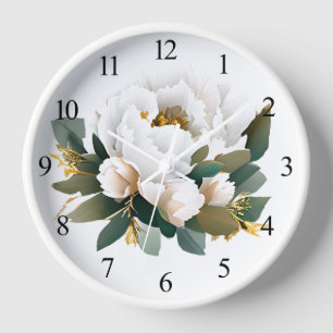 Horloge Fleur d'or blanc Peony Eucalyptus