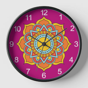 Horloge Fleur Mandala rouge géométrique-54567