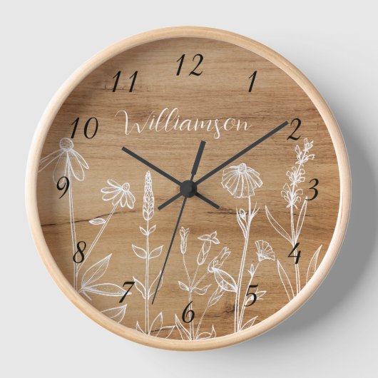 Horloge Fleur sauvage Bois Arrière - plan Numéros Rustique (Recto)