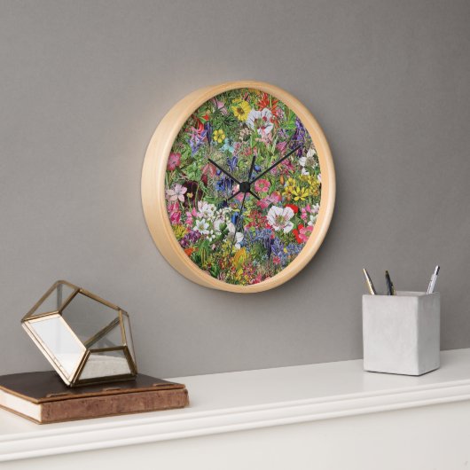 Horloge Fleur sauvage de la nature en fleurs botaniques (Bureau)