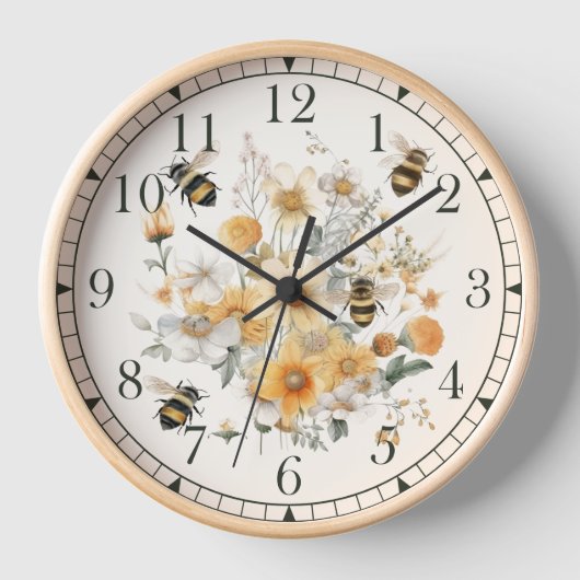 Horloge Fleur sauvage moderne Floral Bee élégant Chic Boho (Recto)