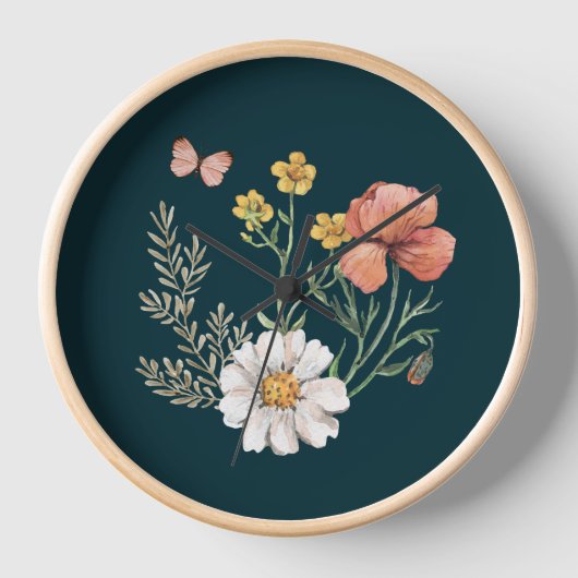 Horloge Fleur sauvage turquoise (Recto)