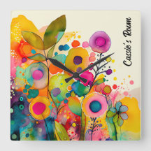 Horloge fleurie moderne couleur vive