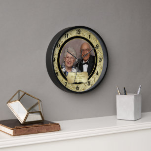 Horloge Fleurir Or Noir Photo 50e Anniversaire de Mariage
