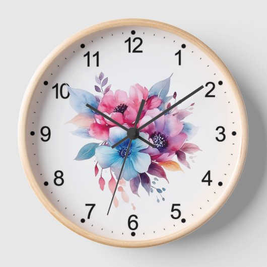 Horloge Fleurs à l'aquarelle conception florale (Recto)