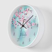 Horloge Fleurs de cerisier rose blanc Nom (Angle)