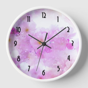 Horloge Fleurs de fleurs de cerisier rose