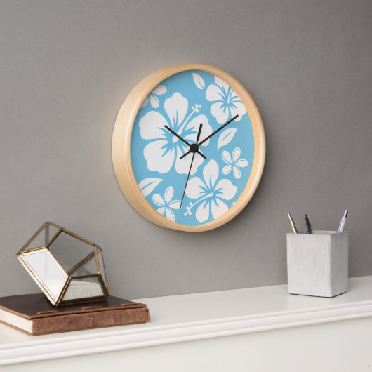 Horloge Fleurs de plage bleu tropical (Bureau)