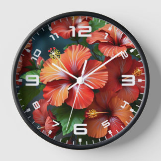 Horloge Fleurs d'Hibiscus rouge vif-76894