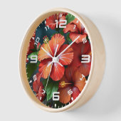 Horloge Fleurs d'Hibiscus rouge vif-76894 (Angle)