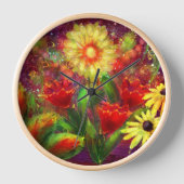 Horloge Fleurs florales Fleur Art Abstrait Rouge Jaune (Recto)
