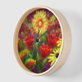 Horloge Fleurs florales Fleur Art Abstrait Rouge Jaune (Angle)