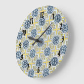 Horloge Fleurs Géométriques Jaune Bleu Chiffres No (Angle)