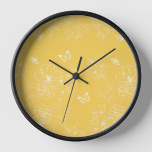 Horloge Fleurs Jaunes Motif, Floral, Minimaliste