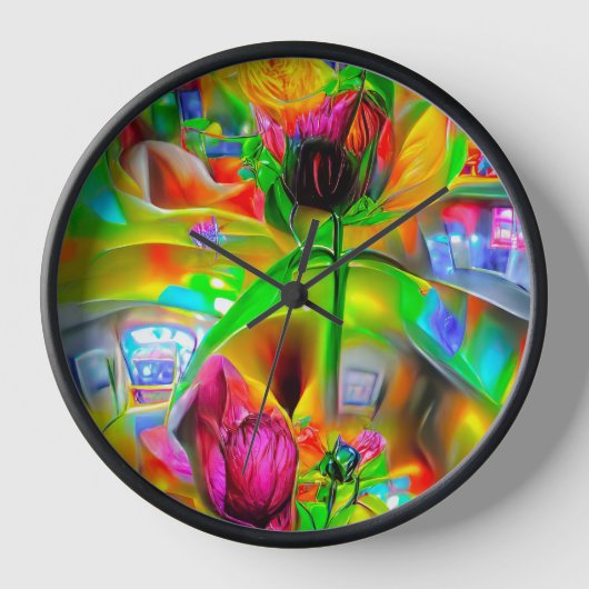 Horloge Fleurs psychédéliques Abstraites (Recto)