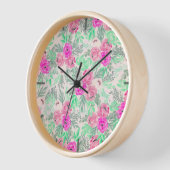 Horloge Fleurs roses Aquarelle botanique (Angle)