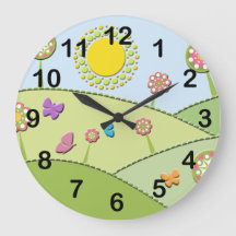 Horloge Fleurs, Soleil et Papillons