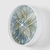 Horloge Floral Dream Motif Abstrait Blue Khaki Fractal (Angle)