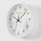 Horloge Floral or Abstrait moderne sur le Marbre blanc (Angle)