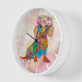 Horloge florale mignonne Dachshund (Angle)