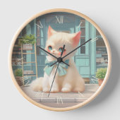 Horloge Fluffy Kitten avec Blue Bow à la pâtisserie (Recto)