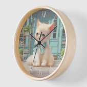 Horloge Fluffy Kitten avec Blue Bow à la pâtisserie (Angle)