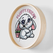 Horloge Fluffy White Bunny with Plant Pot (Angle)