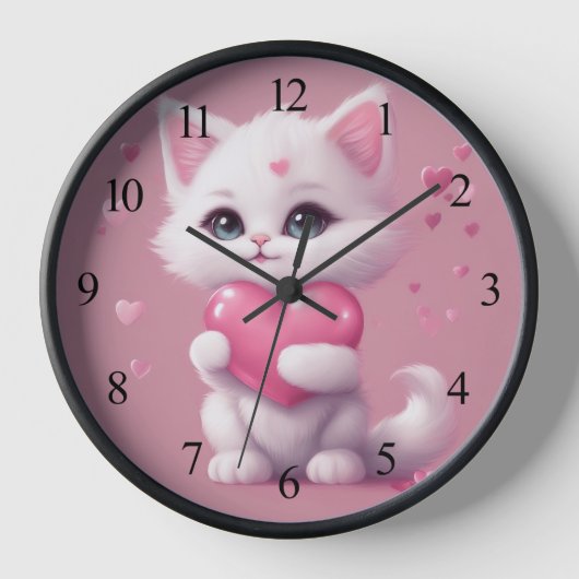 Horloge Fluffy White Love Kitten (Recto)