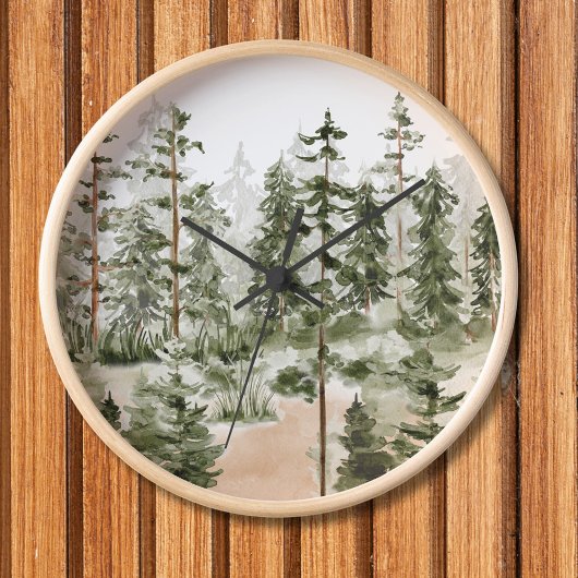 Horloge Forêt verte aquarelle