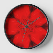 Horloge Frappe Noir Rouge Contemporain Moderne Floral (Recto)