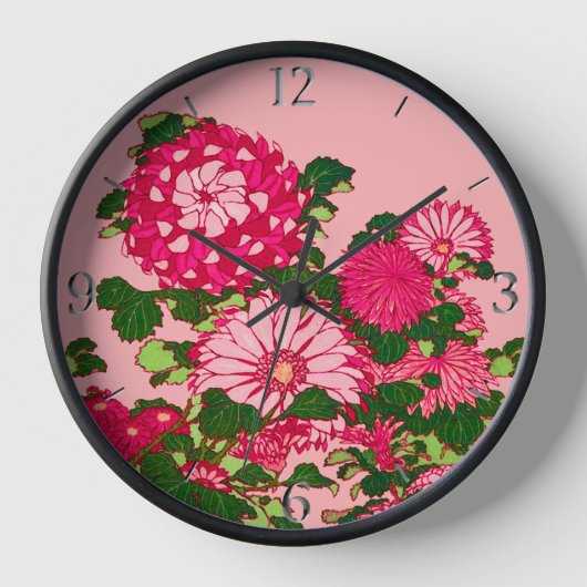 Horloge Frontière des fleurs japonaises, Fuchsia et Coral  (Recto)