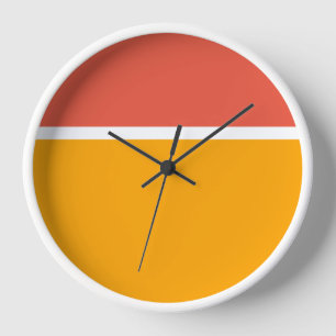Horloge Fun Retro Orange Blanc or Jaune Couleur Bloc
