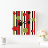 Horloge funky rétro rayures et points (Maison)