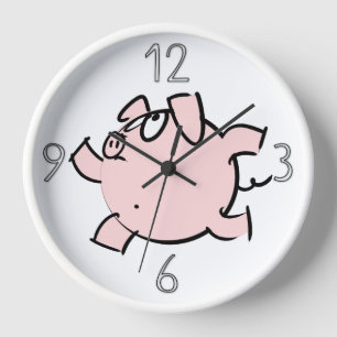 Horloge Funny 6 Dessin illustratif Cochon Année Anniversai